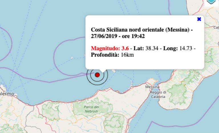Terremoto oggi Sicilia, 27 giugno 2019: in serata scossa M 3.6 in provincia di Messina, epicentro in mare – Dati INGV