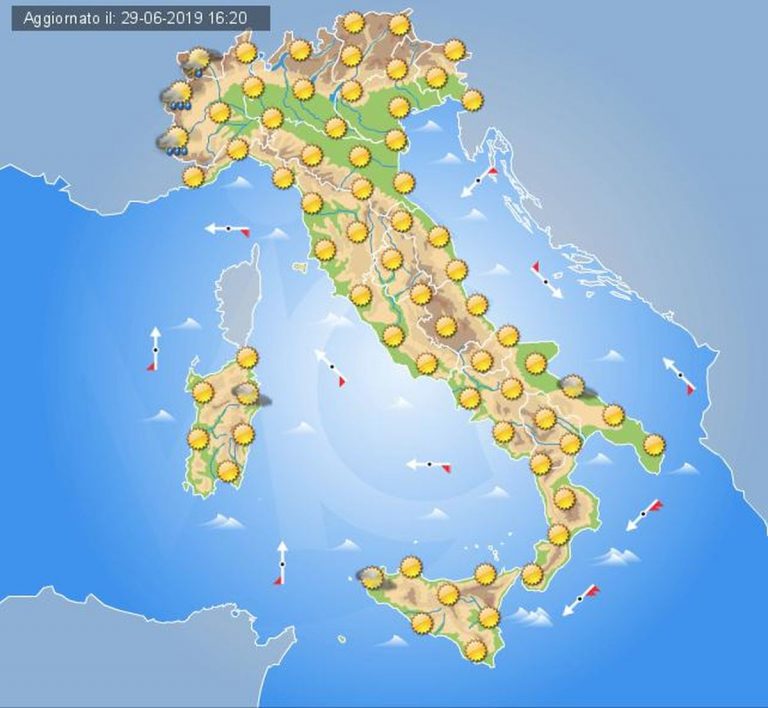 Meteo domani 30 giugno 2019, locali temporali ma tanto sole e caldo