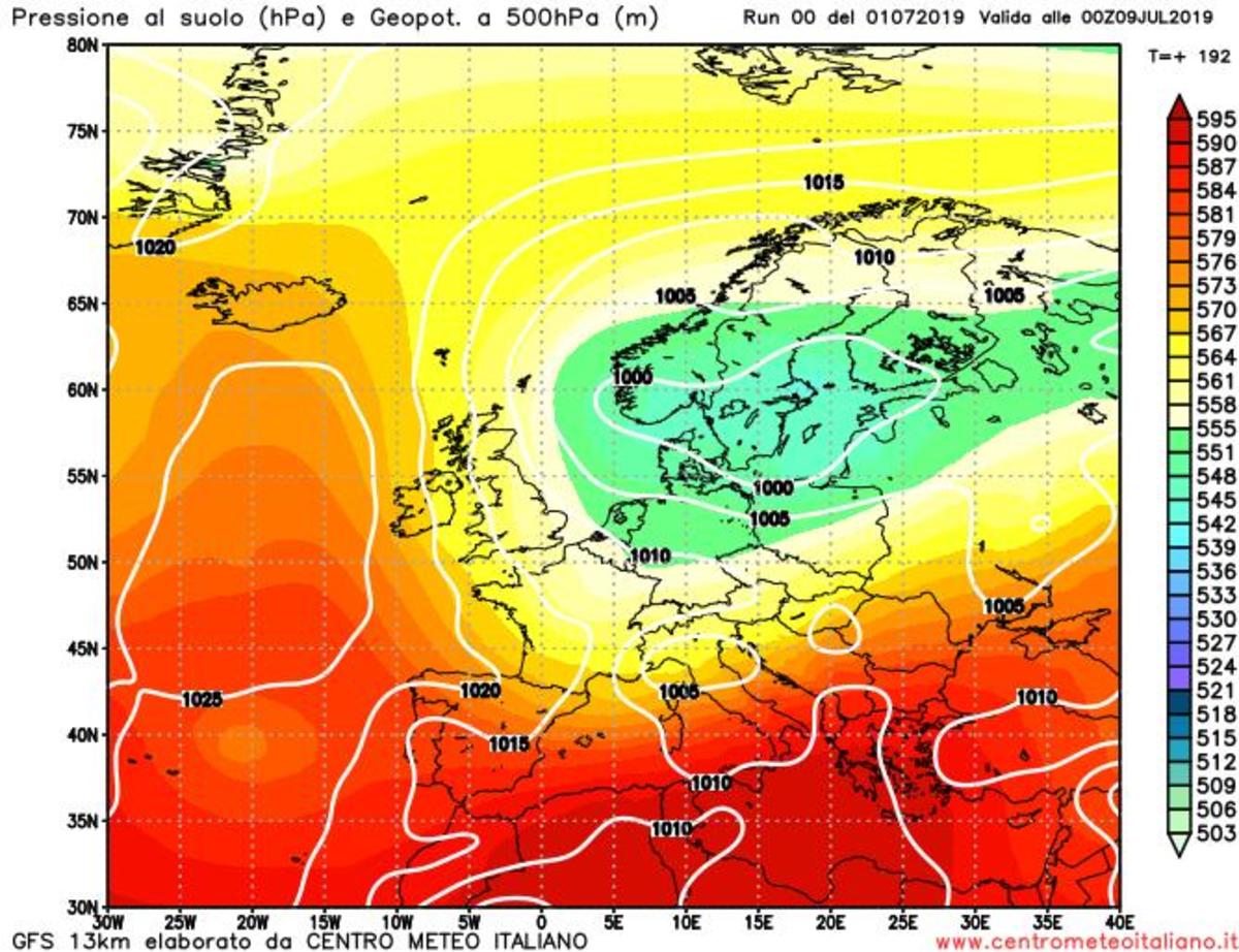 Ipotesi modello GFS: fine del grande caldo con piogge e temporali in Italia