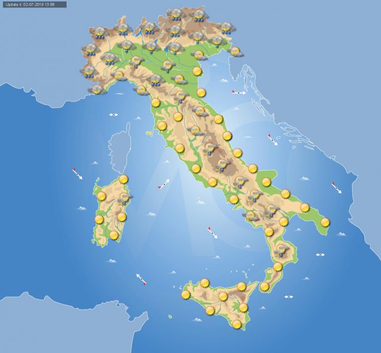 Meteo domani 3 luglio 2019: tempo instabili con temporali diffusi al nord, sole e gran caldo al centro-sud Meteo domani 3 luglio 2019: tempo instabili con temporali diffusi al nord, sole e gran caldo al centro-sud