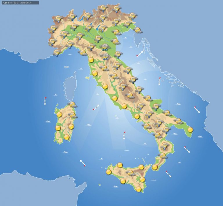 Meteo domani 4 luglio 2019: diffusi temporali pomeridiani al nord e lungo la dorsale appenninica