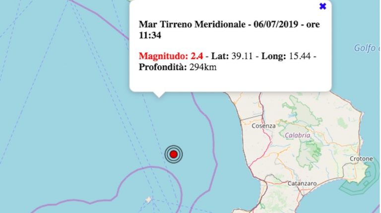 Terremoto in Calabria oggi, sabato 6 luglio 2019: scossa registrata in mare | Dati INGV