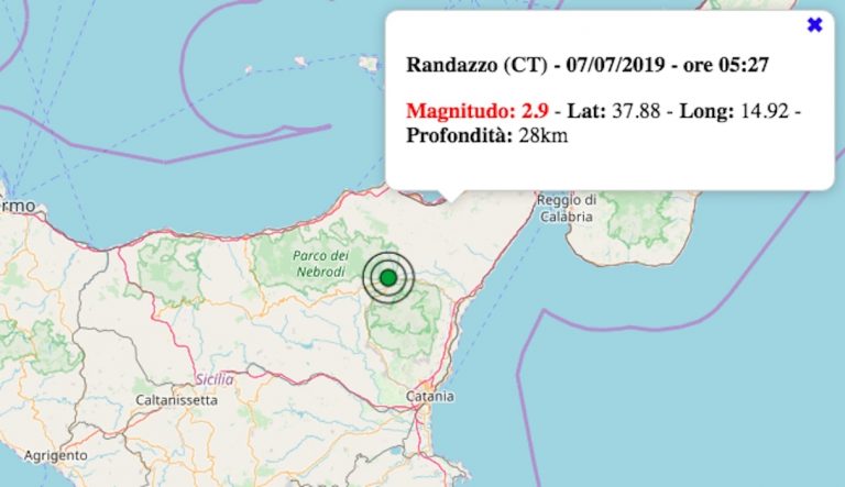 Terremoto in Sicilia oggi, domenica 7 luglio 2019: scossa M 2.9 in provincia di Catania | Dati INGV