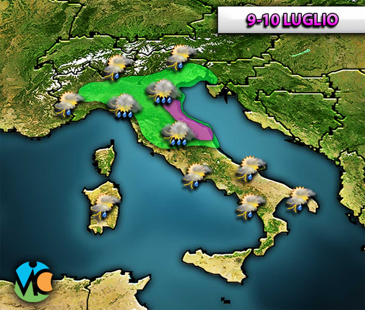 Acquazzoni, temporali, nubifragi e grandine saranno i protagonisti dei prossimi giorni sull'Italia per via del transito di una perturbazione.