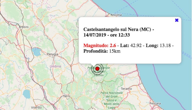 Terremoto Marche oggi 14 luglio 2019: scossa M 2.6 in provincia Macerata | I dati INGV