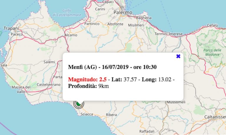 Terremoto in Sicilia oggi, 16 luglio 2019: scossa M 2.5 in provincia di Agrigento | Dati INGV