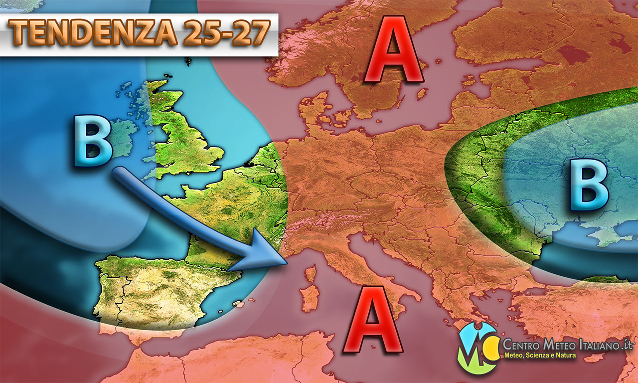 Possibile perturbazione sull'Italia per l'ultimo weekend di luglio, con maltempo e temperature in calo secondo i modelli.