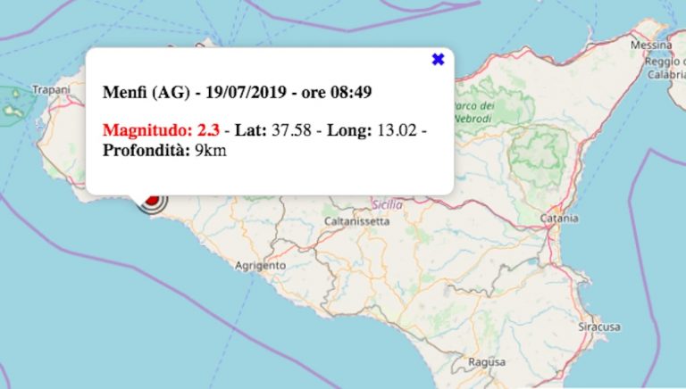 Terremoto in Sicilia oggi, 19 luglio 2019: scossa M 2.3 in provincia di Agrigento | Dati INGV