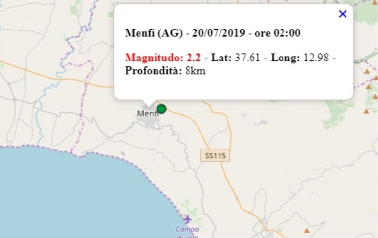 Terremoto in Sicilia oggi 20 luglio 2019, scossa M 2.2 provincia di Agrigento – Dati Ingv