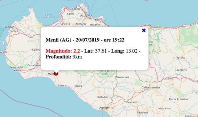Terremoto in Sicilia oggi, 20 luglio 2019: scossa M 2.2 in provincia di Agrigento | I dati INGV