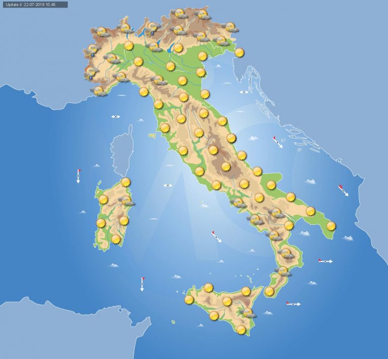 Meteo DOMANI 23 Luglio 2019: solo isolati temporali pomeridiani, sole prevalente in Italia
