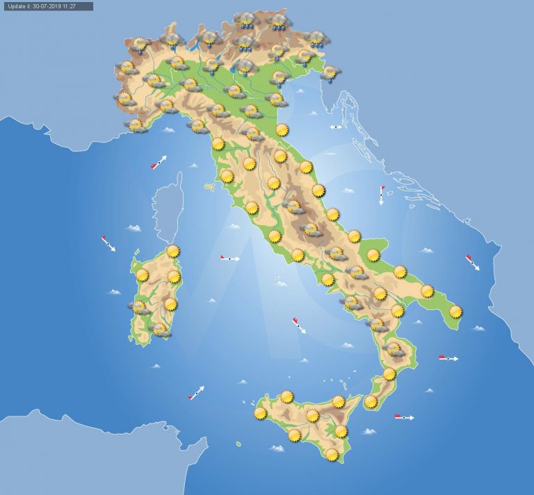 Meteo domani 31 luglio 2019: piogge o temporali sparsi sulle regioni più settentrionali, sole altrove