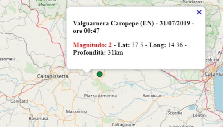 Terremoto in Sicilia oggi, giovedì 31 luglio 2019: scossa M 2.0 provincia di Enna – Dati Ingv