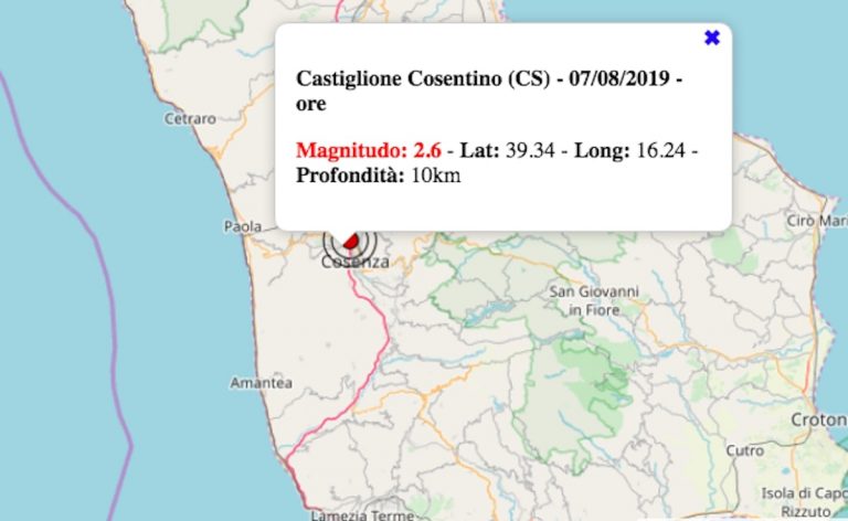 Terremoto in Calabria oggi, 7 agosto 2019: scossa M 2.6 in provincia di Cosenza | I dati INGV