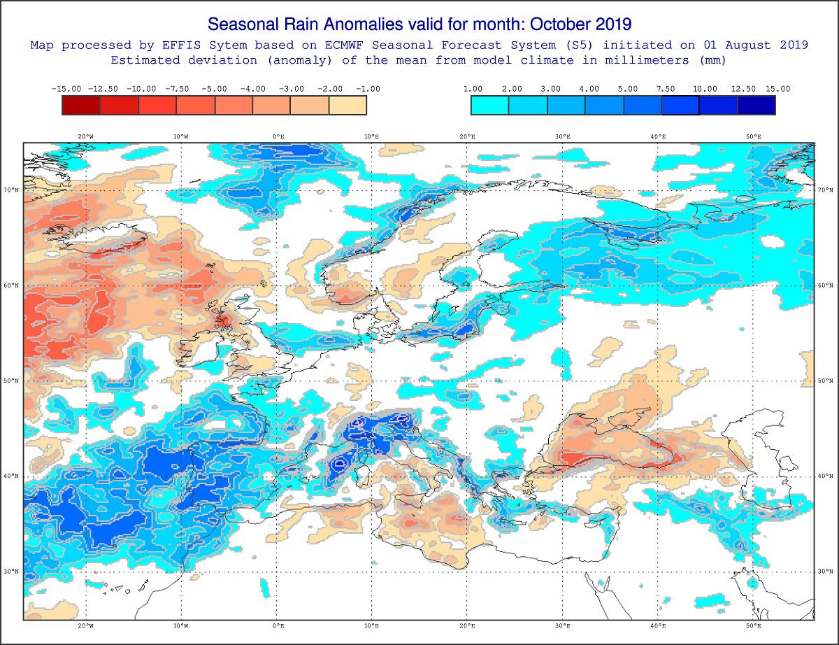 Anomalie di precipitazione previste dal modello ECMWF per ottobre 2019 - effis.jrc.ec.europa.eu Anomalie di precipitazione previste dal modello ECMWF per ottobre 2019 - effis.jrc.ec.europa.eu