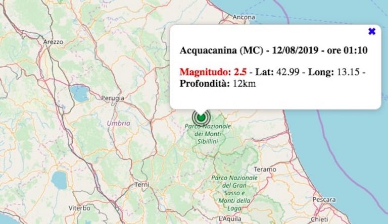 Terremoto Marche oggi, 12 agosto 2019: scossa M 2.5 in provincia di Macerata | I dati INGV