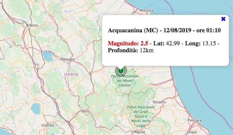 Terremoto Marche oggi, 12 agosto 2019: scossa M 2.5 in provincia di Macerata | I dati INGV Terremoto Marche oggi, 12 agosto 2019: scossa M 2.5 in provincia di Macerata | I dati INGV