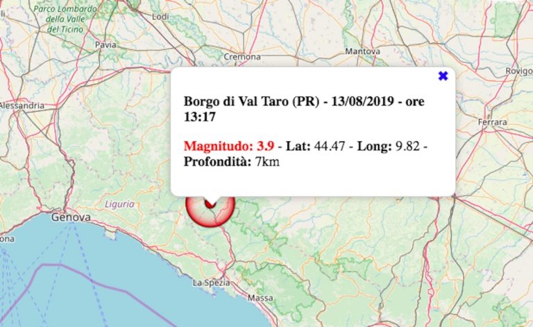 Terremoto in Emilia-Romagna oggi, 13 agosto 2019: scossa M 3.9 in provincia di Parma | I dati INGV Terremoto in Emilia-Romagna oggi, 13 agosto 2019: scossa M 3.9 in provincia di Parma | I dati INGV