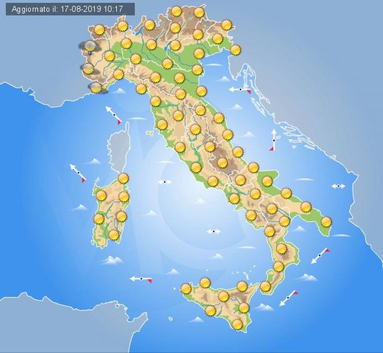 Meteo domani 18 agosto, bel tempo quasi ovunque con possibili acquazzoni solo su pochi rilievi