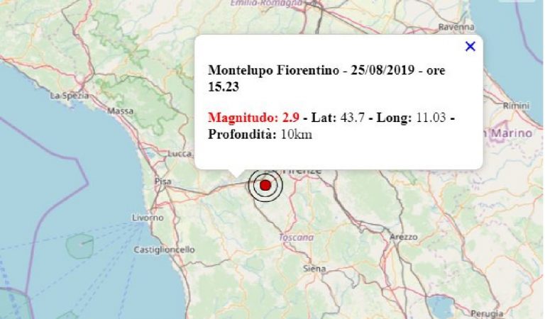 Terremoto oggi Toscana, domenica 25 agosto 2019: scossa M 2.9 in provincia di Firenze – Dati INGV