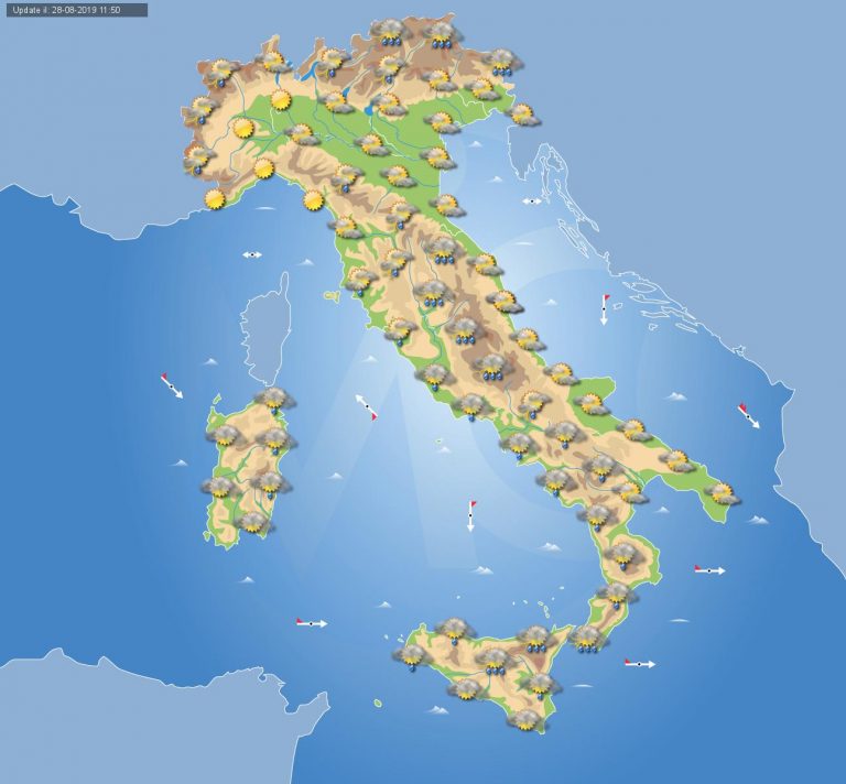 Meteo domani 29 Agosto 2019: maltempo su Sardegna, Sicilia e settori interni centro-meridionali