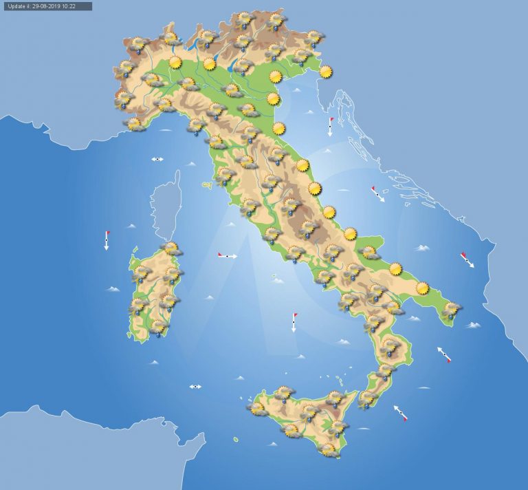 Meteo domani 30 Agosto 2019: sole prevalente al mattino, temporali sparsi in Italia al pomeriggio Meteo domani 30 Agosto 2019: sole prevalente al mattino, temporali sparsi in Italia al pomeriggio