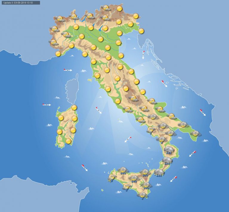 Meteo domani 4 Settembre 2019: Italia divisa in due tra il bel tempo e le piogge o temporali