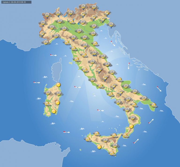 Meteo domani 7 Settembre 2019: migliora il tempo in Italia con solo qualche temporale sui rilievi