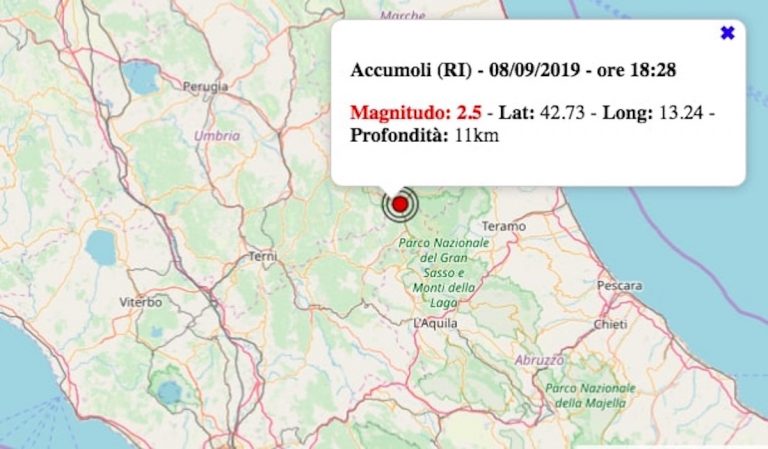 Terremoto nel Lazio oggi, 8 settembre 2019: scossa M 2.5 in provincia di Rieti | Dati INGV