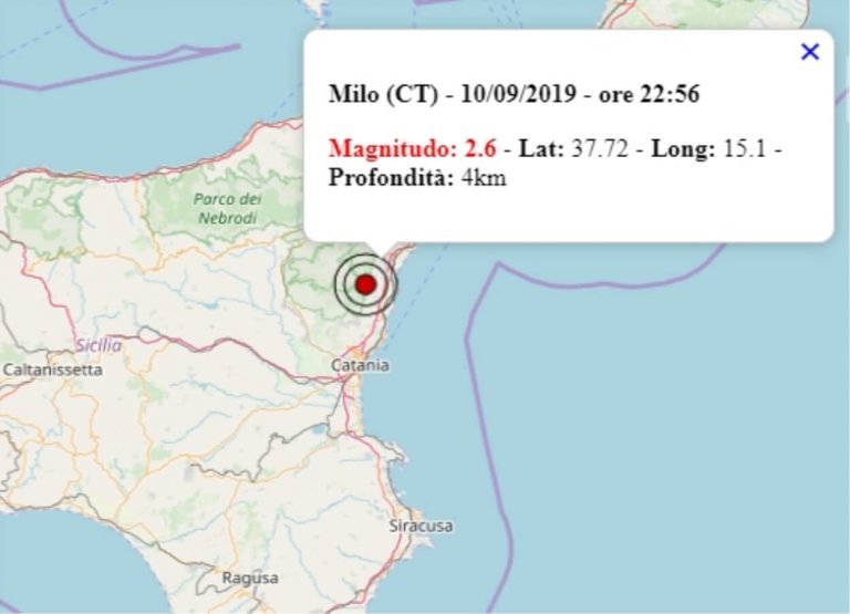 Terremoto in Sicilia oggi, 10 settembre 2019, scossa M 2.6 provincia di Catania – Dati Ingv Terremoto in Sicilia oggi, 10 settembre 2019, scossa M 2.6 provincia di Catania – Dati Ingv