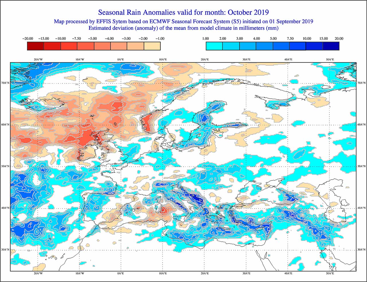 Anomalie di precipitazione previste dal modello ECMWF per ottobre 2019 - effis.jrc.ec.europa.eu Anomalie di precipitazione previste dal modello ECMWF per ottobre 2019 - effis.jrc.ec.europa.eu
