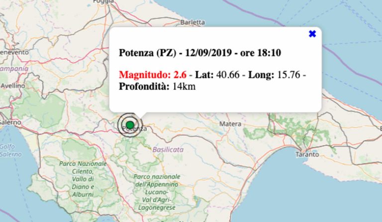Terremoto oggi, giovedì 12 settembre 2019: nel tardo pomeriggio scossa M 2.6 a Potenza, in Basilicata – Dati INGV