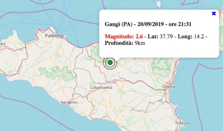 Terremoto in Sicilia oggi, 20 settembre 2019: scossa M 2.6 in provincia di Palermo | Dati INGV