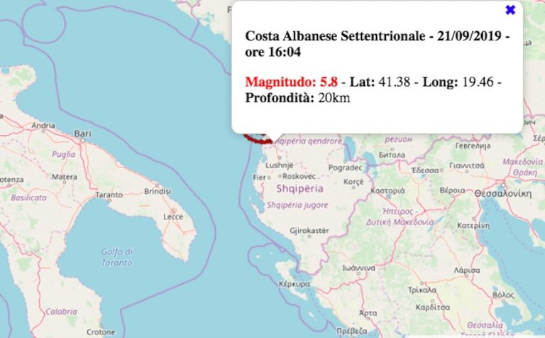 Terremoto in Puglia oggi, 21 settembre 2019: scossa M 5.8 avvertita dalla popolazione. I dati INGV
