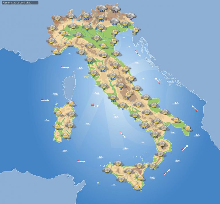 Meteo domani 23 Settembre 2019: tempo instabile durante la giornata con piogge e temporali