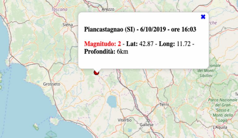 Terremoto oggi in Toscana, 6 ottobre 2019: nel pomeriggio due scosse M 2.0 in provincia di Siena – Dati INGV