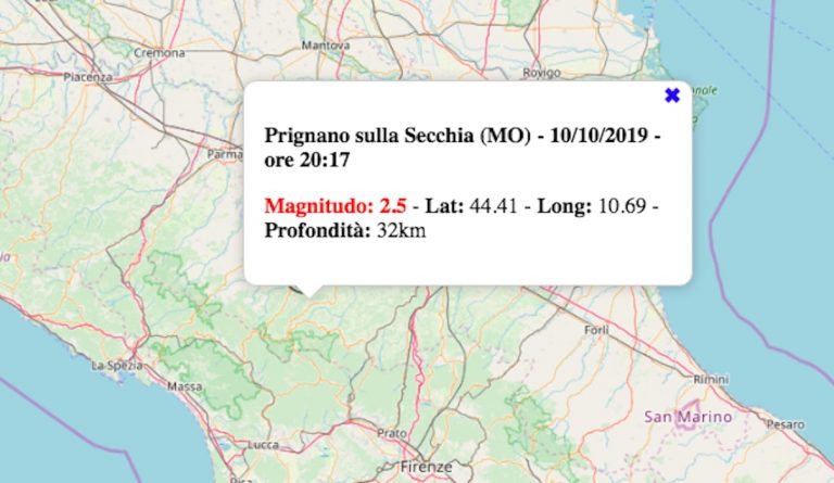 Terremoto in Emilia-Romagna oggi, 10 ottobre 2019: scossa M 2.5 in provincia di Modena | Dati INGV Terremoto in Emilia-Romagna oggi, 10 ottobre 2019: scossa M 2.5 in provincia di Modena | Dati INGV