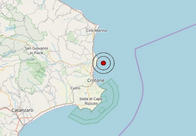 Terremoto in Calabria oggi, martedì 15 ottobre 2019: scossa M. 3.9 Costa Ionica Crotonese | Dati INGV