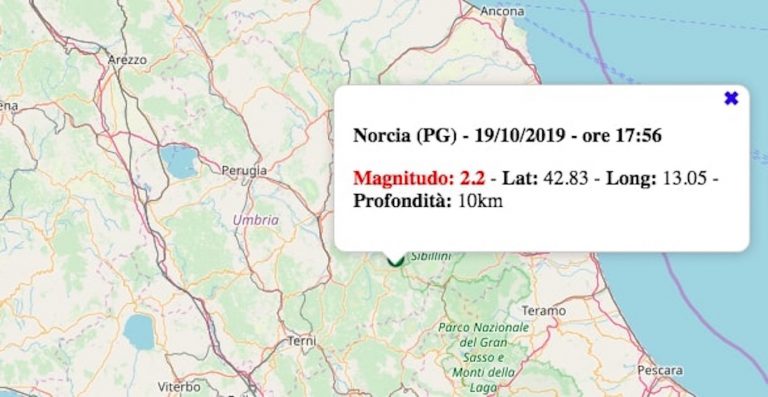 Terremoto in Umbria oggi, 19 ottobre 2019: scossa M 2.2 in ...