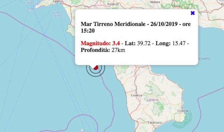 Terremoto in Calabria oggi, sabato 26 ottobre 2019: scossa M 3.4 in provincia di Cosenza | Dati INGV Terremoto in Calabria oggi, sabato 26 ottobre 2019: scossa M 3.4 in provincia di Cosenza | Dati INGV