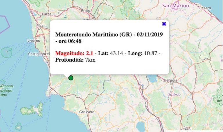 Terremoto in Toscana oggi, 2 novembre 2019: scossa M 2.2 in provincia di Grosseto | Dati INGV
