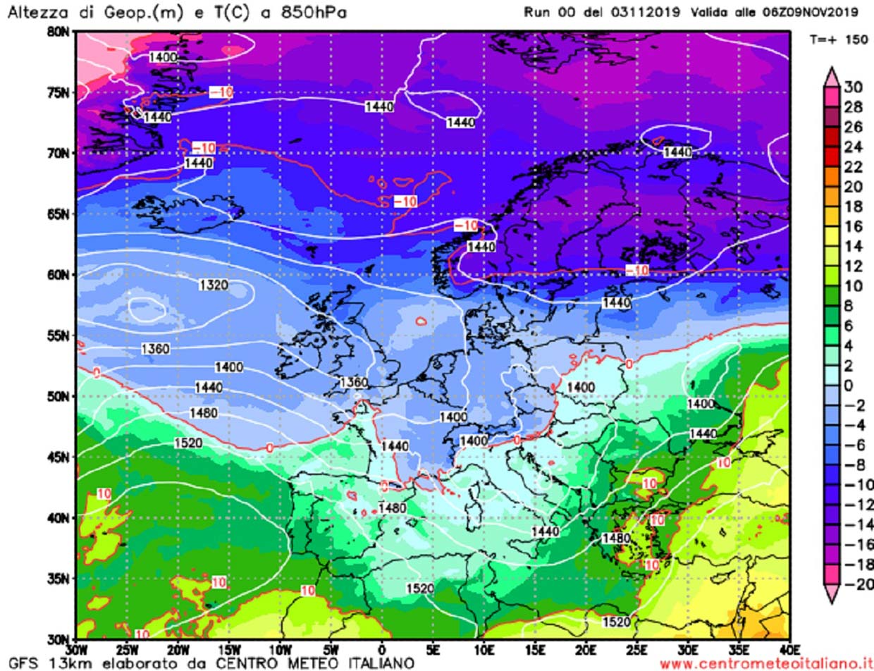 Temperature in calo durante la settimana con neve - modello GFS