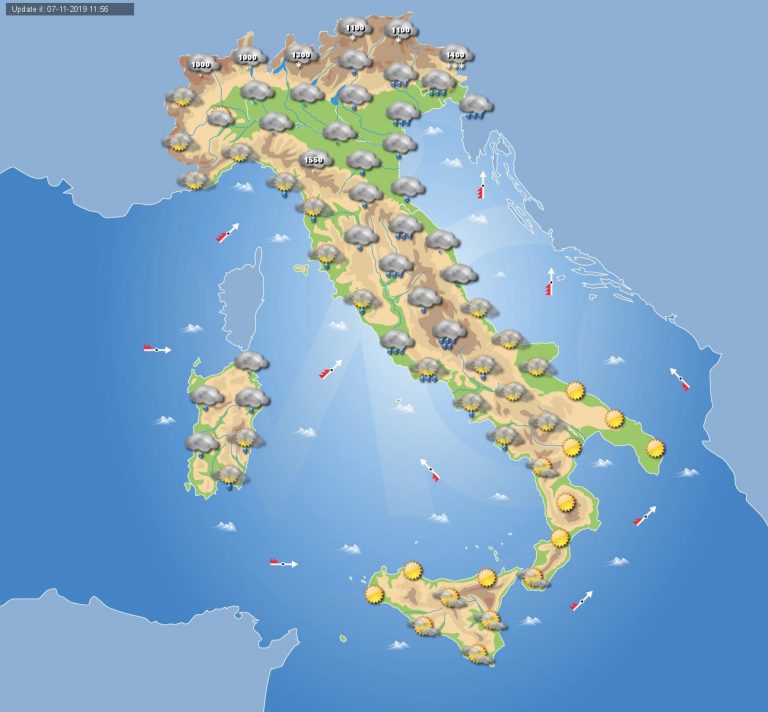 Meteo domani 8 novembre 2019: forte maltempo al centro-nord Italia, neve in montagna