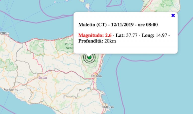 Terremoto in Sicilia oggi, martedì 12 novembre 2019: scossa M 2.6 in provincia di Catania | Dati INGV Terremoto in Sicilia oggi, martedì 12 novembre 2019: scossa M 2.6 in provincia di Catania | Dati INGV