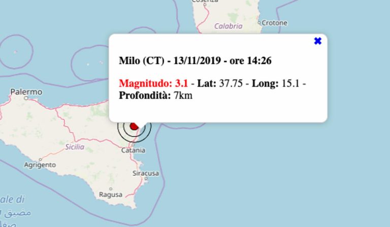 Terremoto in Sicilia oggi, 13 novembre 2019: scossa M 3.1 in provincia di Catania – Dati INGV
