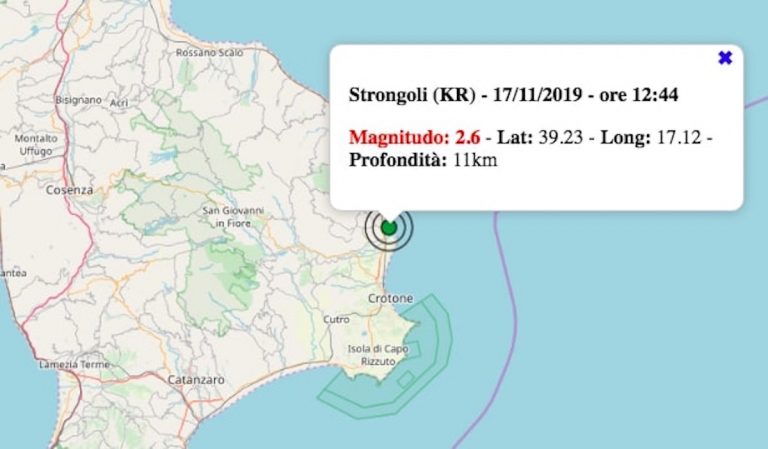 Terremoto in Calabria oggi, 17 novembre 2019: scossa M 2.6 in provincia di Crotone | Dati INGV Terremoto in Calabria oggi, 17 novembre 2019: scossa M 2.6 in provincia di Crotone | Dati INGV