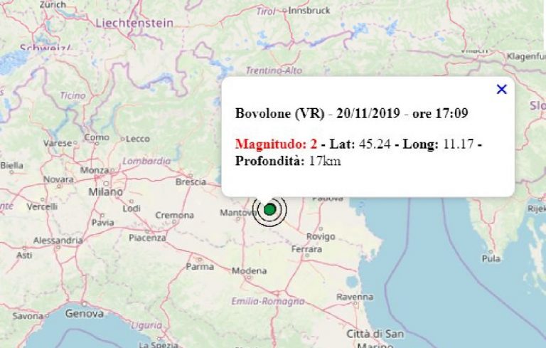 Terremoto in Veneto oggi, 20 novembre 2019: sequenza di scosse in provincia di Verona | Dati INGV
