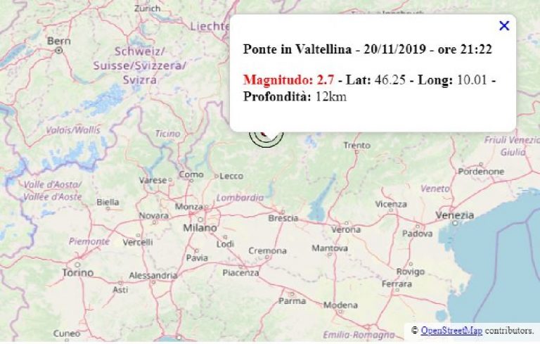 Terremoto oggi Lombardia oggi, 20 novembre 2019: scossa M 2.7 in provincia di Sondrio – Dati INGV Terremoto oggi Lombardia oggi, 20 novembre 2019: scossa M 2.7 in provincia di Sondrio – Dati INGV