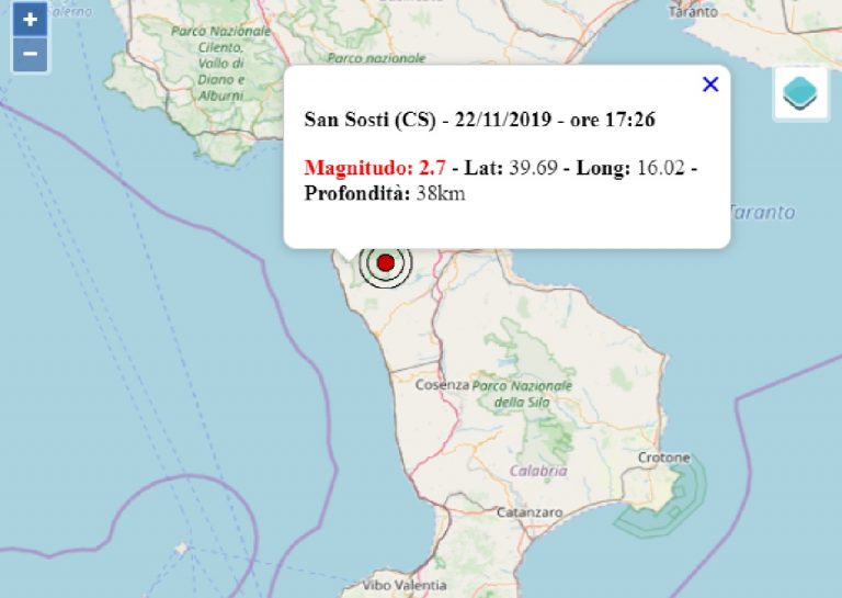 Terremoto Calabria oggi 22 novembre 2019: scossa M 2.7 in provincia di Cosenza – Dati INGV Terremoto Calabria oggi 22 novembre 2019: scossa M 2.7 in provincia di Cosenza – Dati INGV