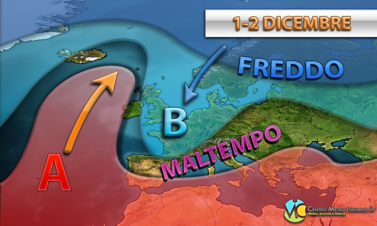 Evoluzione meteo prevista per i primissimi giorni di dicembre.